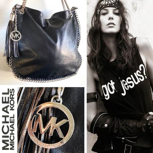 Michael Michael Kors Handbags - RARE Michael Michael Kors Black Leather Bag with Chain Detail